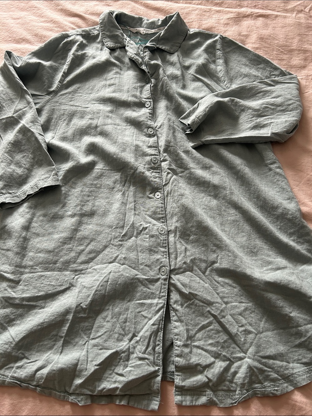 Light Sage Green Mini Shirt Dress with Button Front